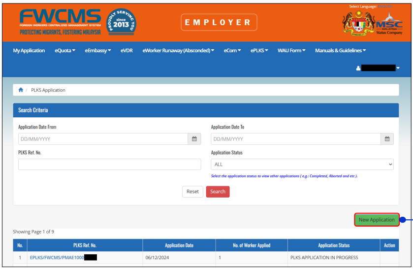 search criteria new application