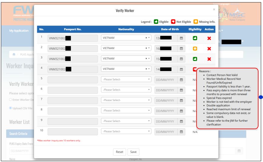 verify worker reasons