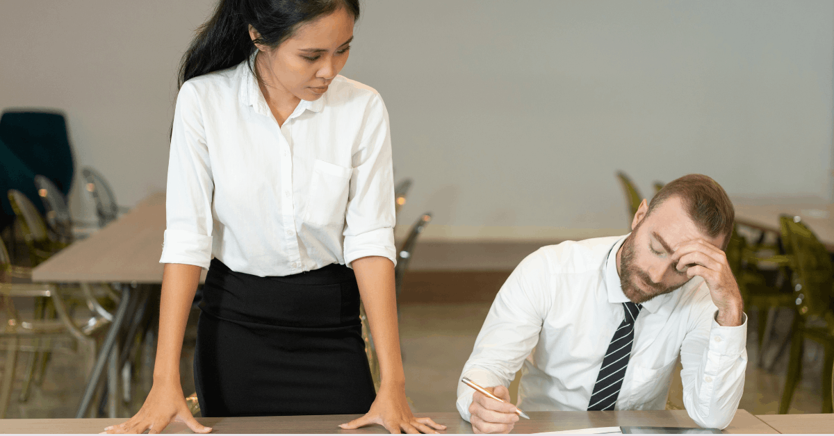 strict asian lady controlling subordinate office