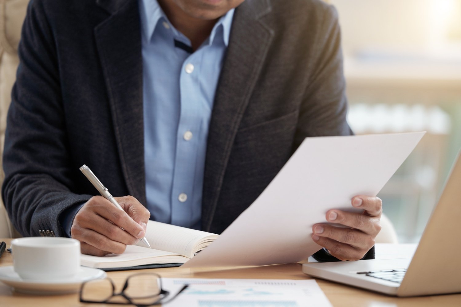 businessman checking document