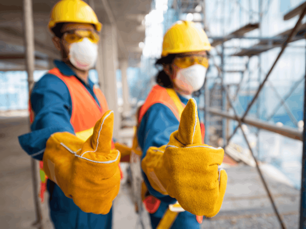 Side view employee with safety equipment 