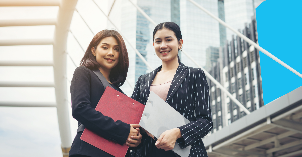 Two woman standing Business working concept