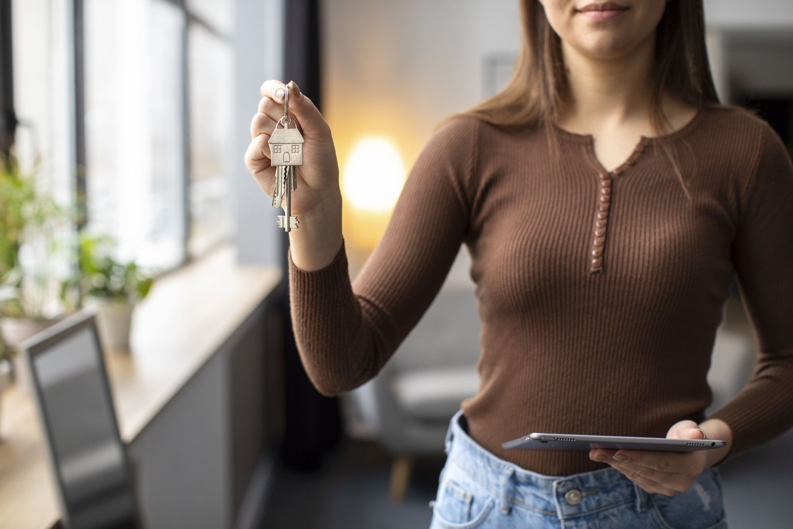 woman holding keys