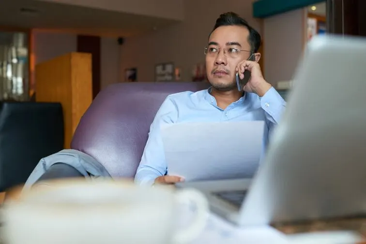 man having important phone call